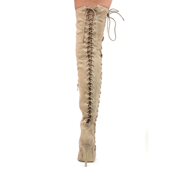 Cape Robbin Womens Suede Side Lace Up Over The Knee High Heel Boots size 8 - Picture 2 of 12